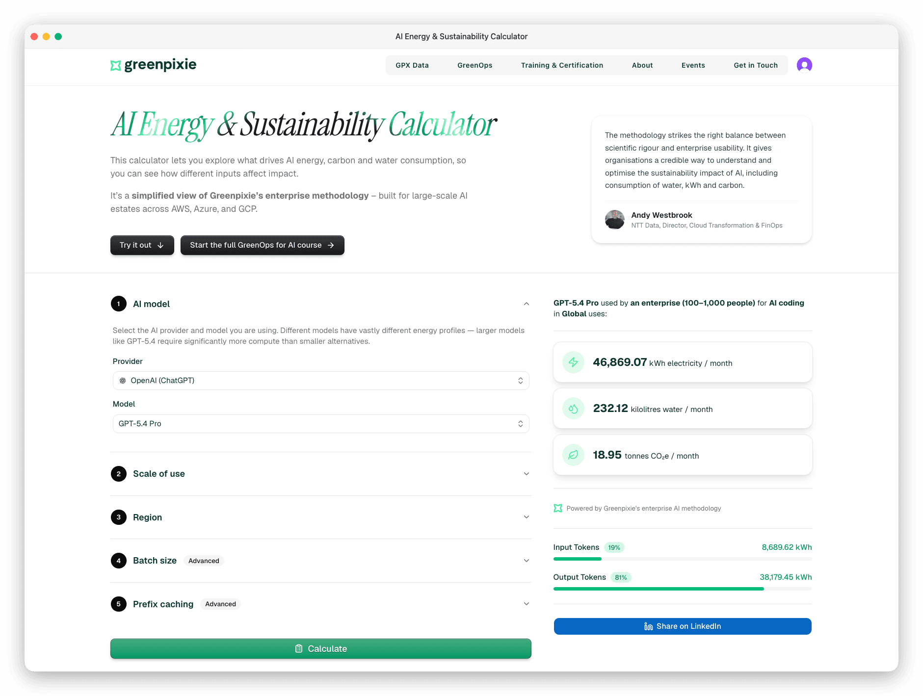 Greenpixie's AI Sustainability Calculator