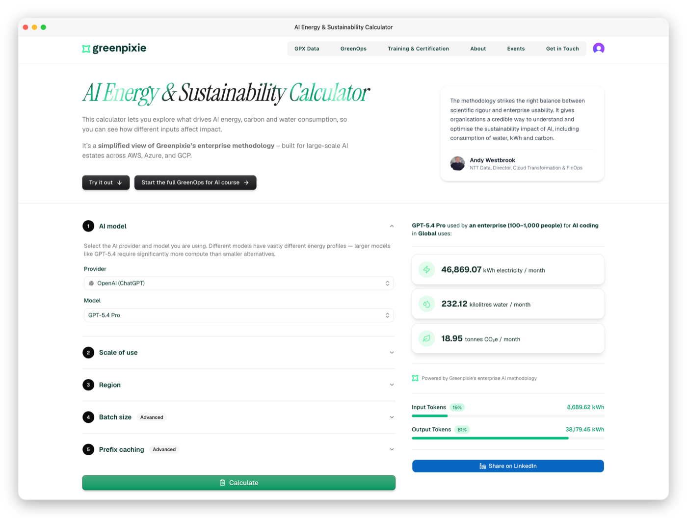 Greenpixie’s AI Sustainability Calculator